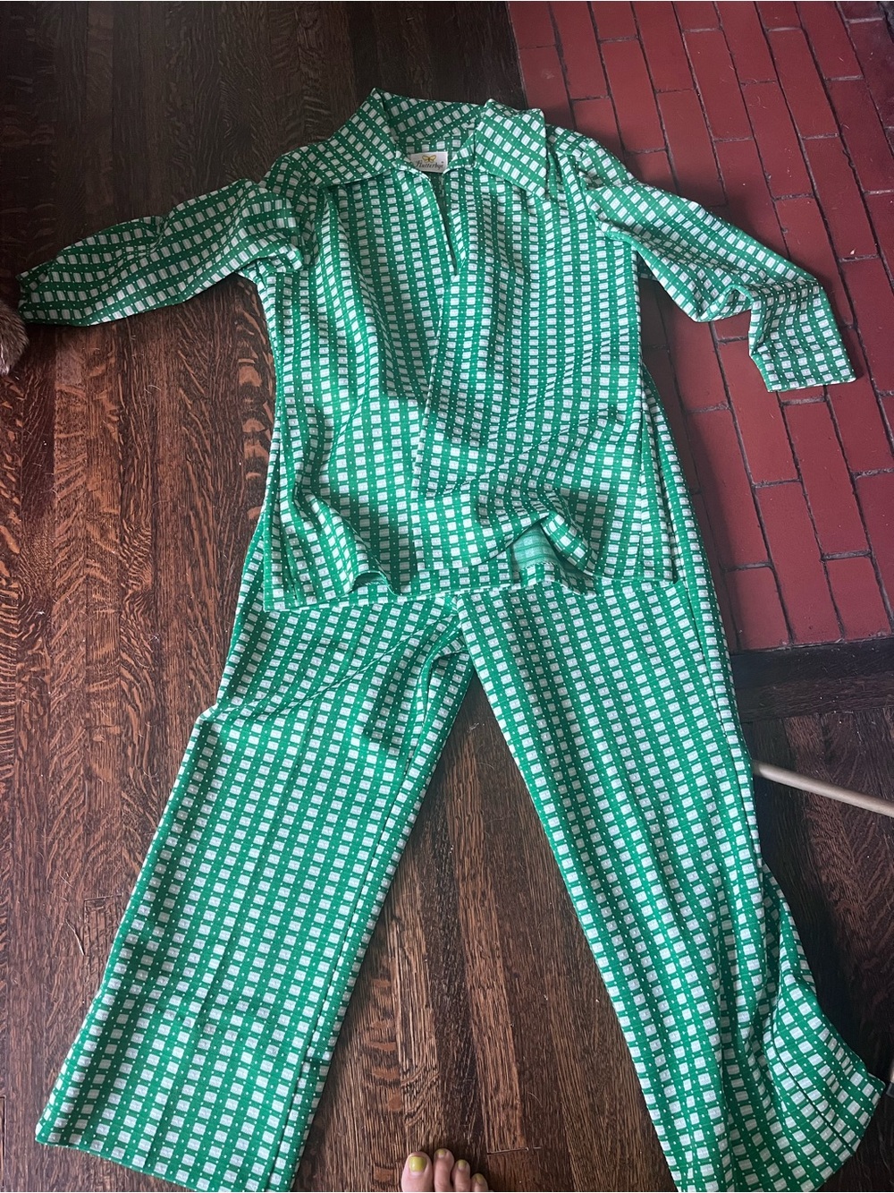 True vintage 60s/70s Green and white Two-Piece Suit with White blouse - Picture 3 of 11